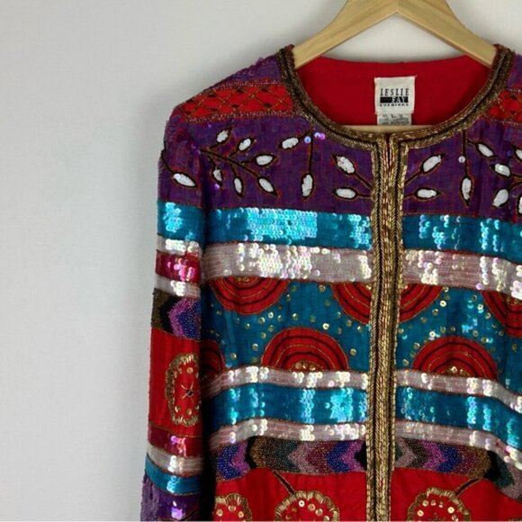 Vintage Rare 90's Leslie Fay Evenings Beaded Sequin Blazer Size L - Picture 7 of 13